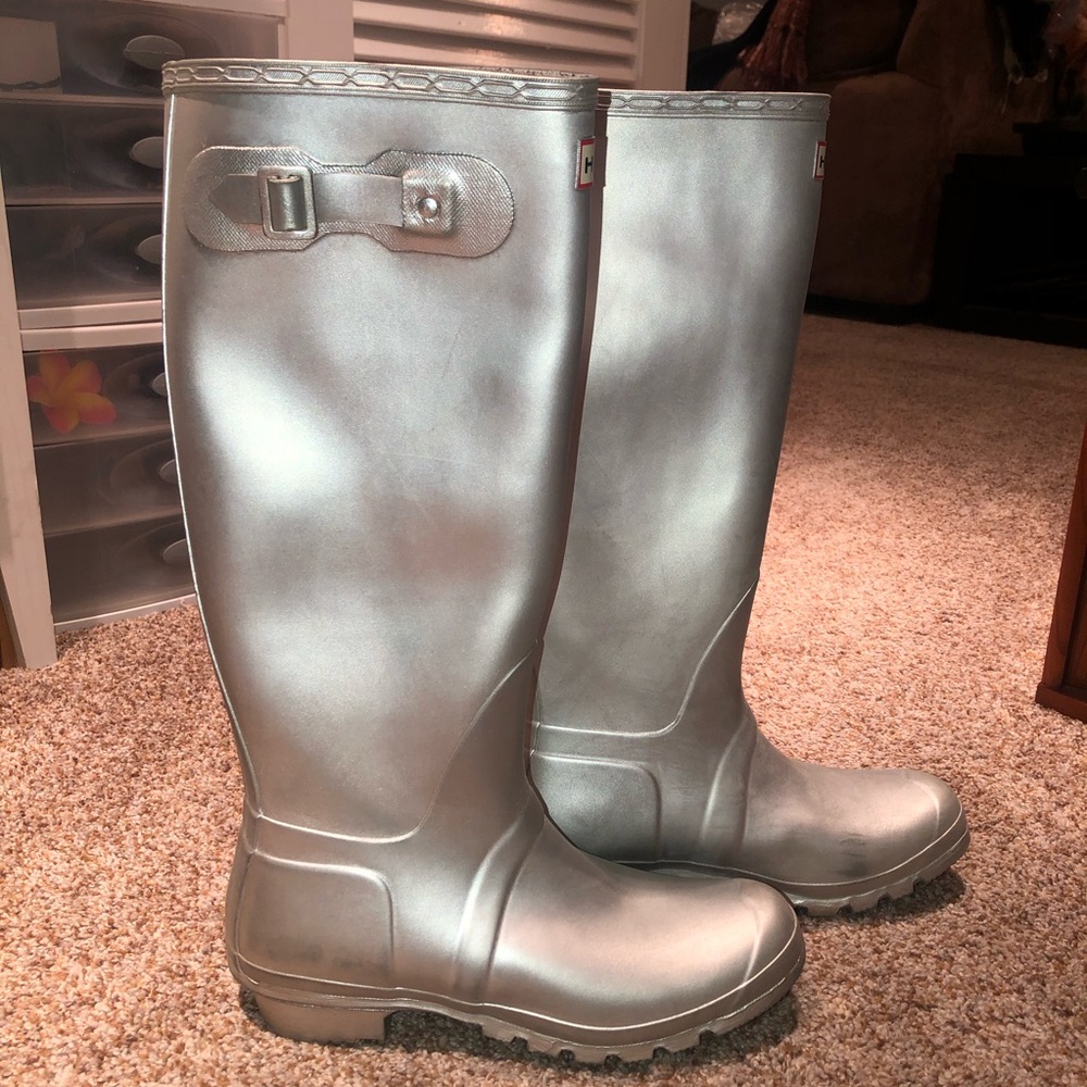 Hunter Silver Metallic Tall Rain Boots